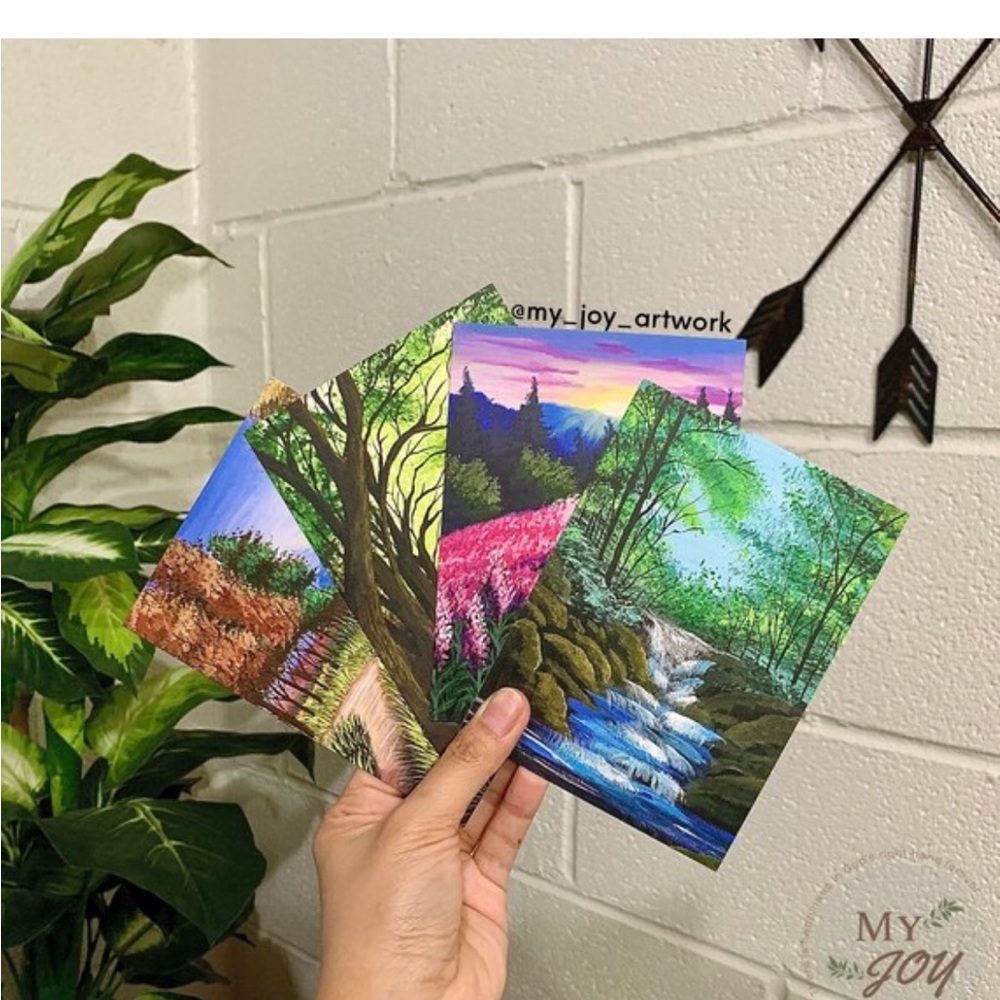 Set of 4, Nature Gouache Artwork Note Cards/Postcards